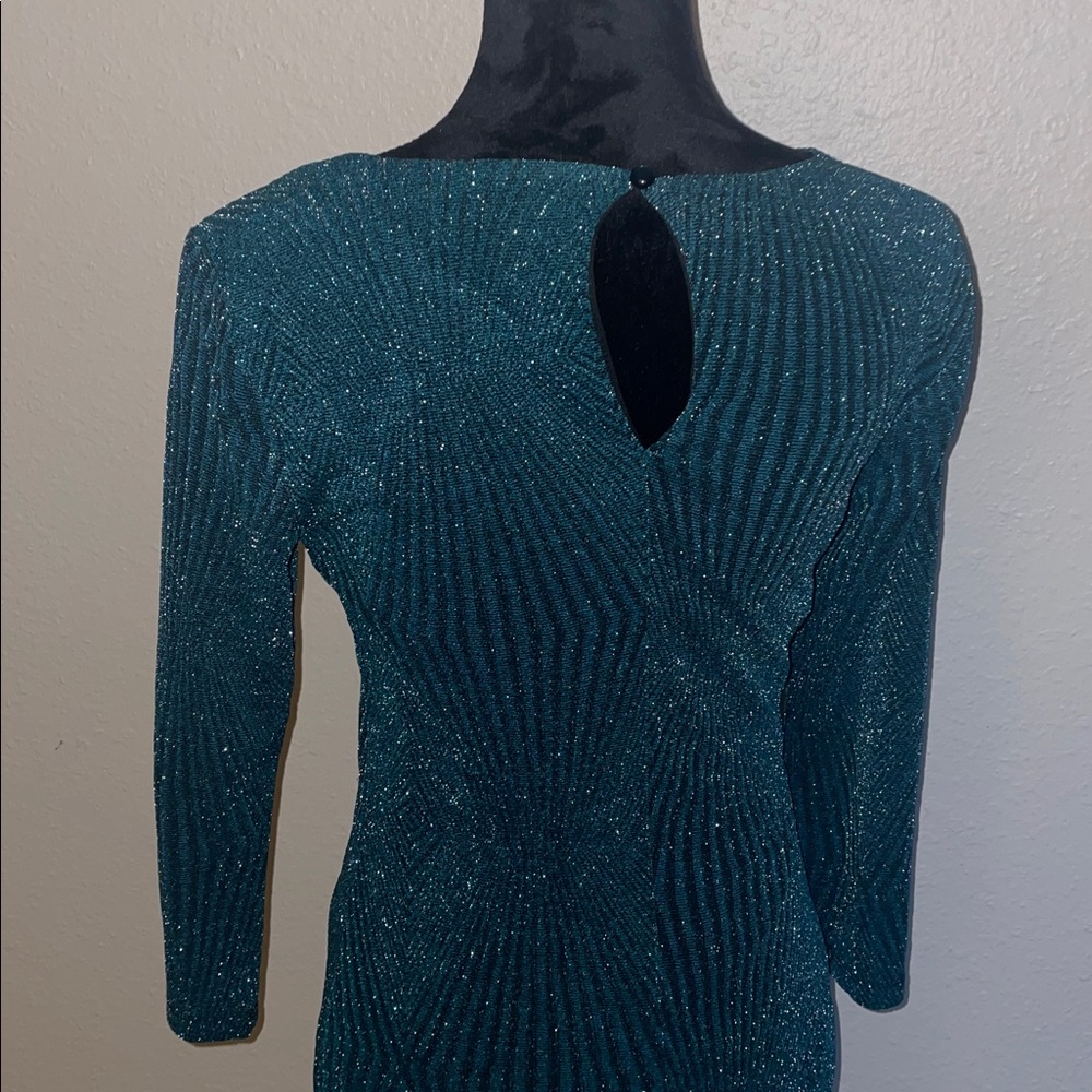 Trixxi Shimmering Teal Long Sleeve Dress - Picture 5 of 8